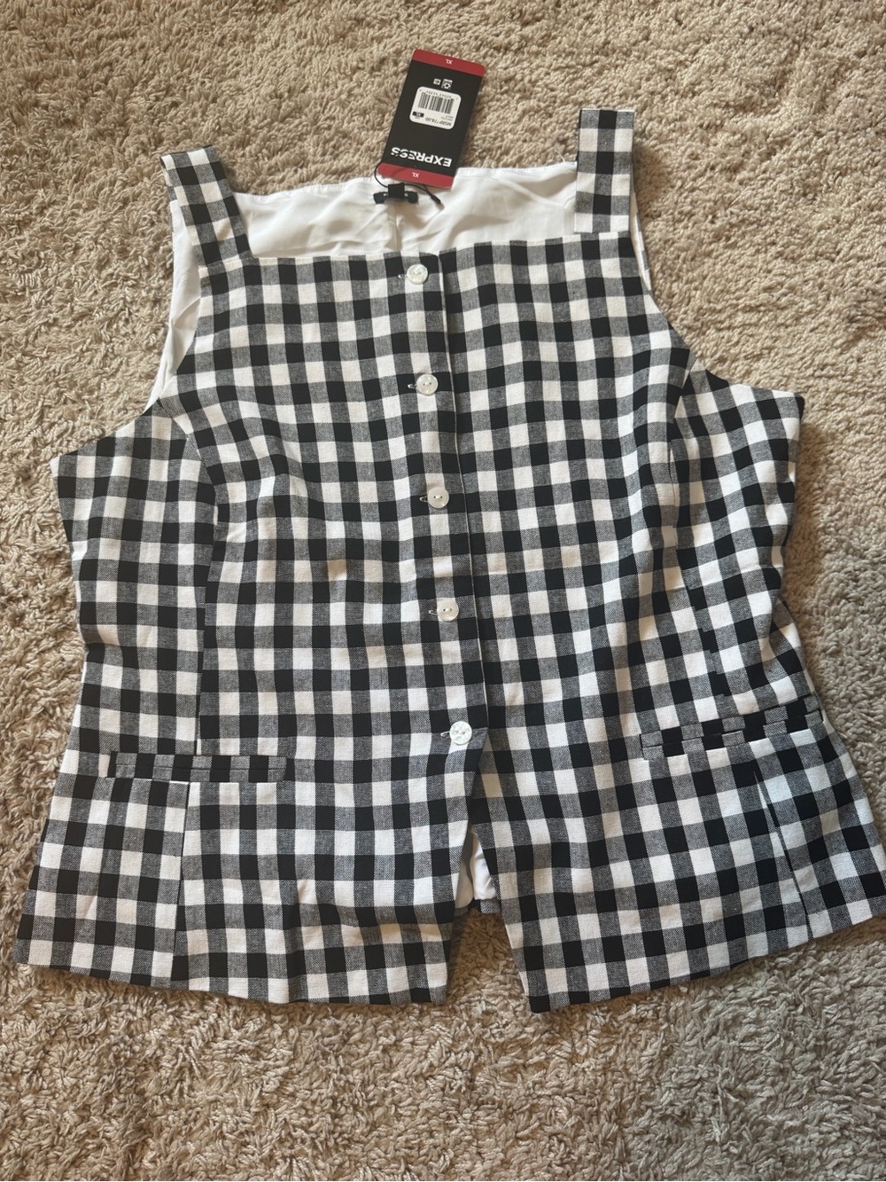 Express Black and White Gingham Button-Front Skirt - Picture 6 of 11